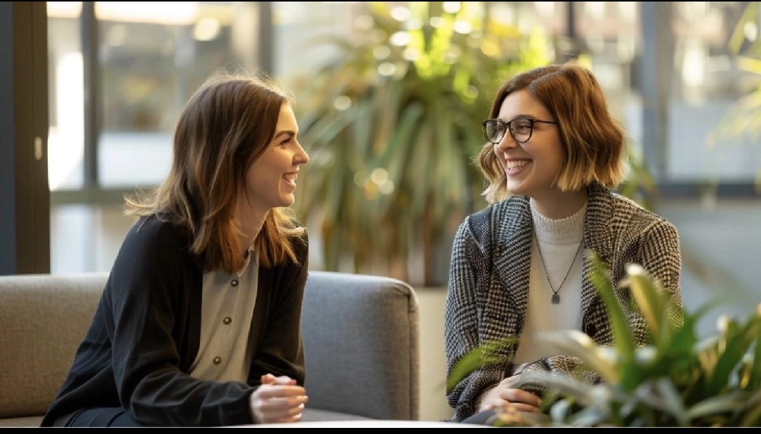 Pferdehirt People & Talent Consulting UG (haftungsbeschränkt) – zwei Personen in einer professionellen Büroumgebung, wahrscheinlich während eines Vorstellungsgesprächs oder eines Geschäftstreffens.